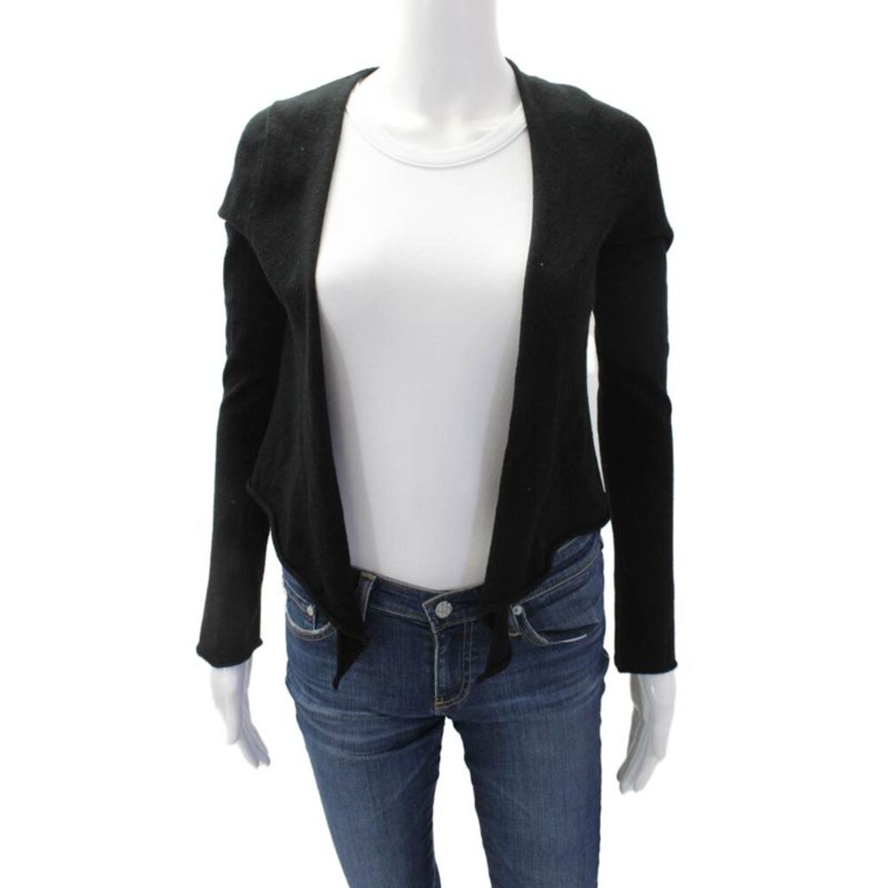 Margaret OLeary Womens V-neck Tie Front Long Sleeve Cardigan Top Black Size S